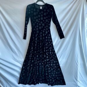 Black Velvet Maxi Dress Star Burnout XS Whimsigoth Witchy Gothic KMW Modest